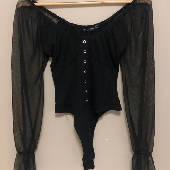 PLT black mesh sleeves bodysuit - Picture 2 of 5